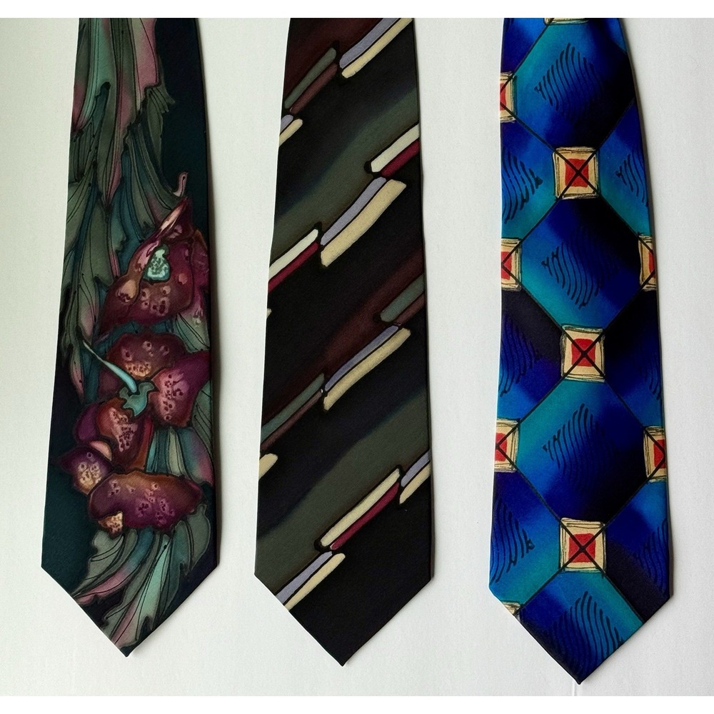 Robert Daskal Hand Painted Artist Signed 100% Silk Tie NEW/Pre-Owned-Lot‎ 3-USA